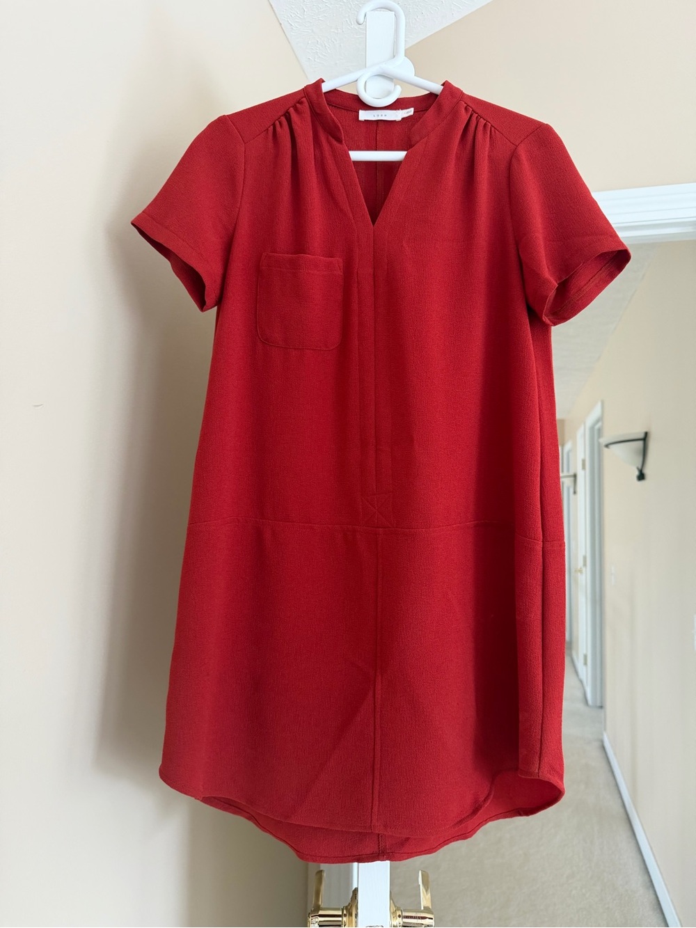 Lush Red Short-Sleeve V-Neck Shift Dress
